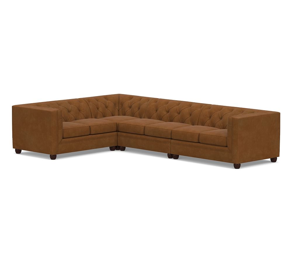 Chesterfield Square Arm Leather 4-Piece Reversible Grand Sectional