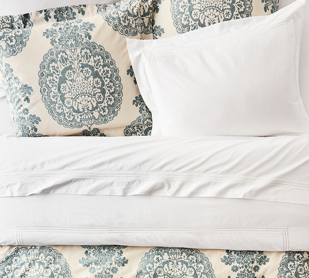 Gray Lucianna Medallion Percale Patterned Duvet Cover & Sham Pottery Barn