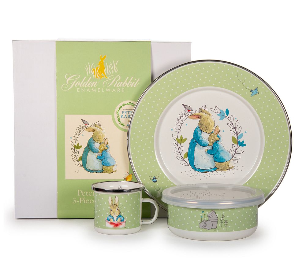 Golden Rabbit Polka Dot Peter Rabbit Enamel 3-Piece Dinnerware Set