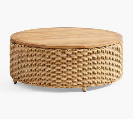 Westport Wicker Round Storage Outdoor Coffee Table | Pottery Barn
