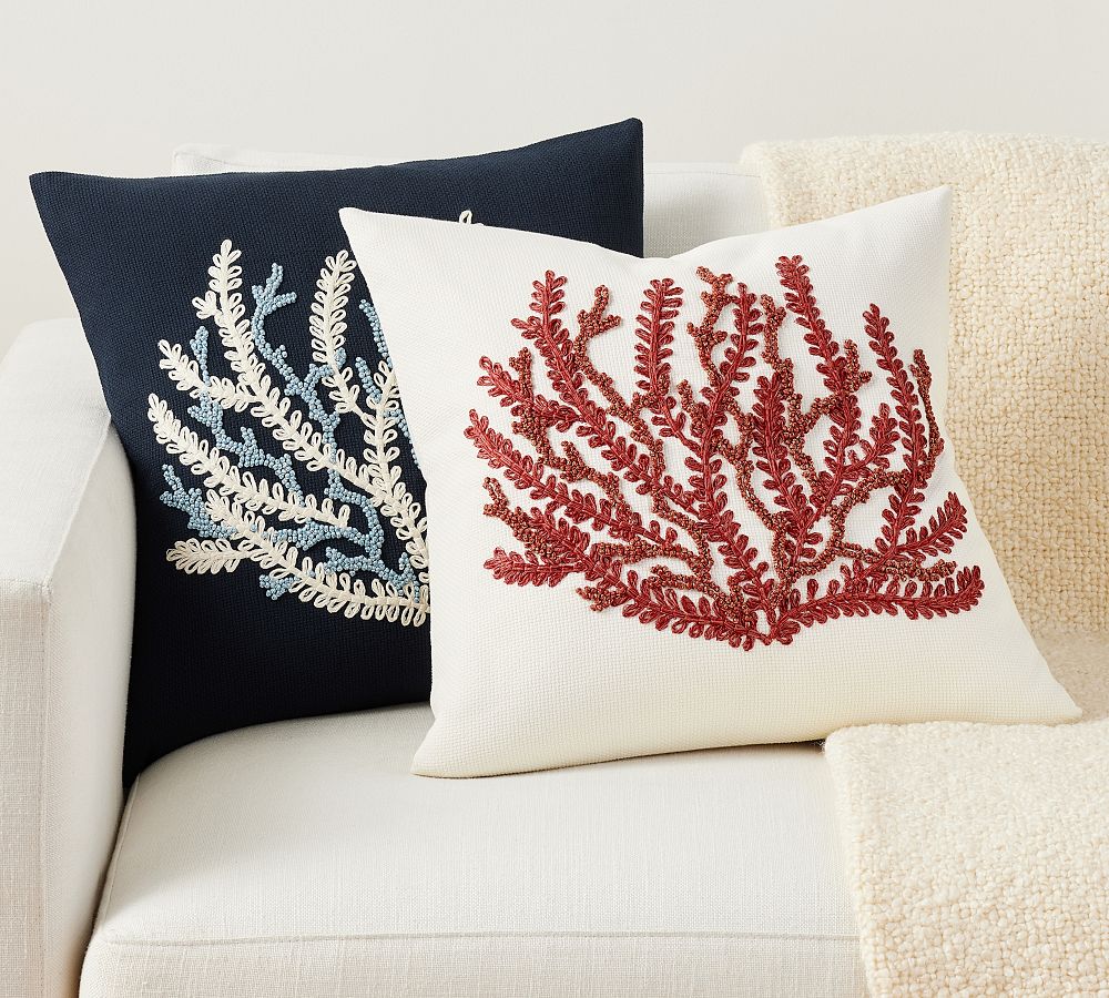 Unique Beach Pillows Coral Embroidered Pillow Cover