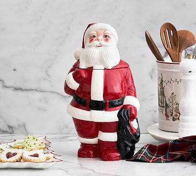 Santa's Cookies Glass Cookie Jar ~ Made in the USA