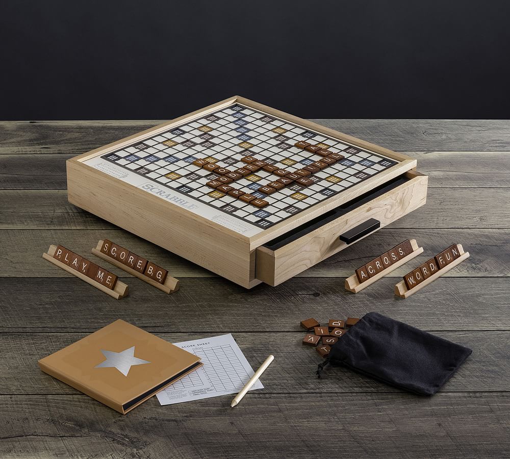 Wooden Board Game Box Scrabble Chess Checkers Dominoes