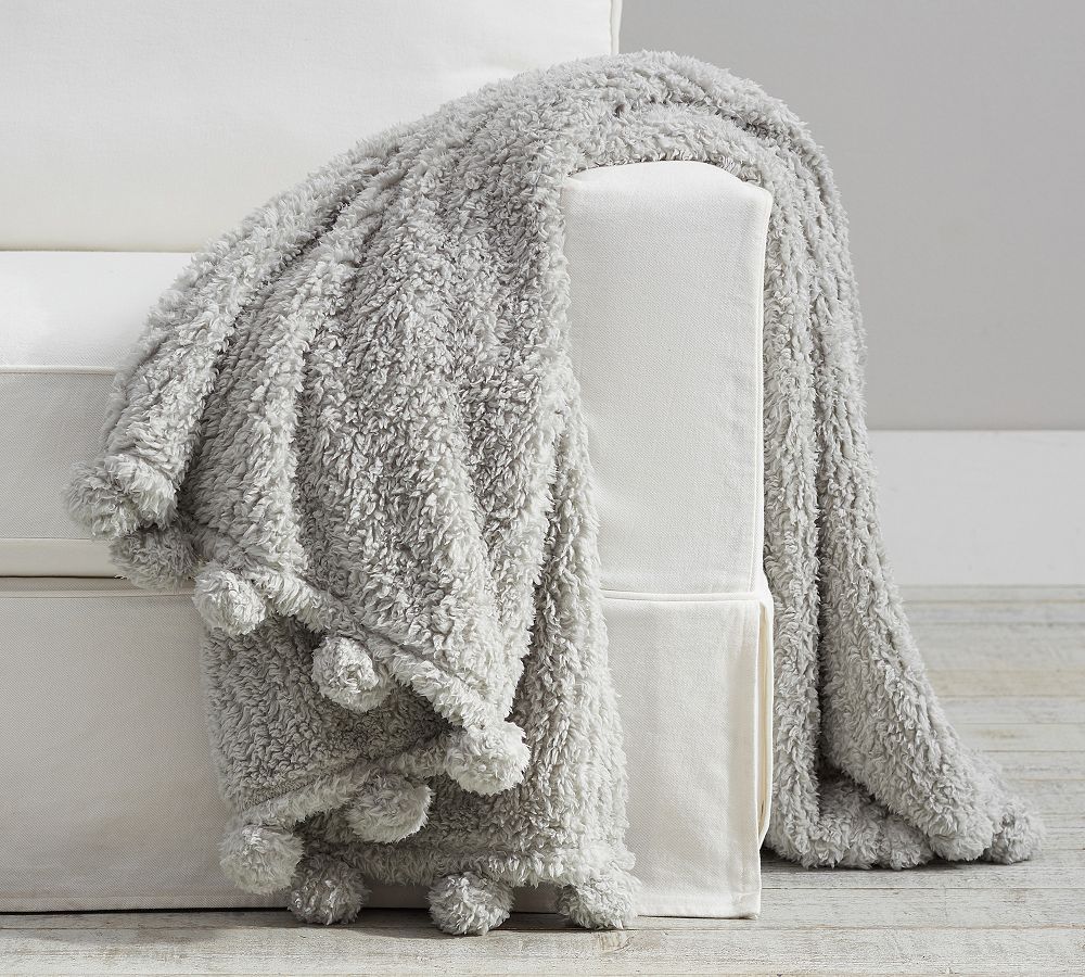 Cozy Pom Pom Sherpa Throw Blanket Pottery Barn