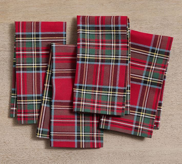 Saro 3550.R20S Plaid Design Cotton Table Napkins - Set of 4