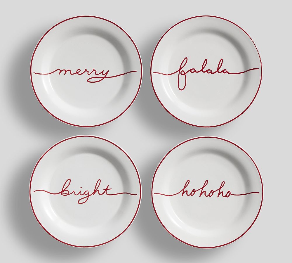 Holiday Sentiment Assorted Stoneware Appetizer Plates with Box - Set of 8