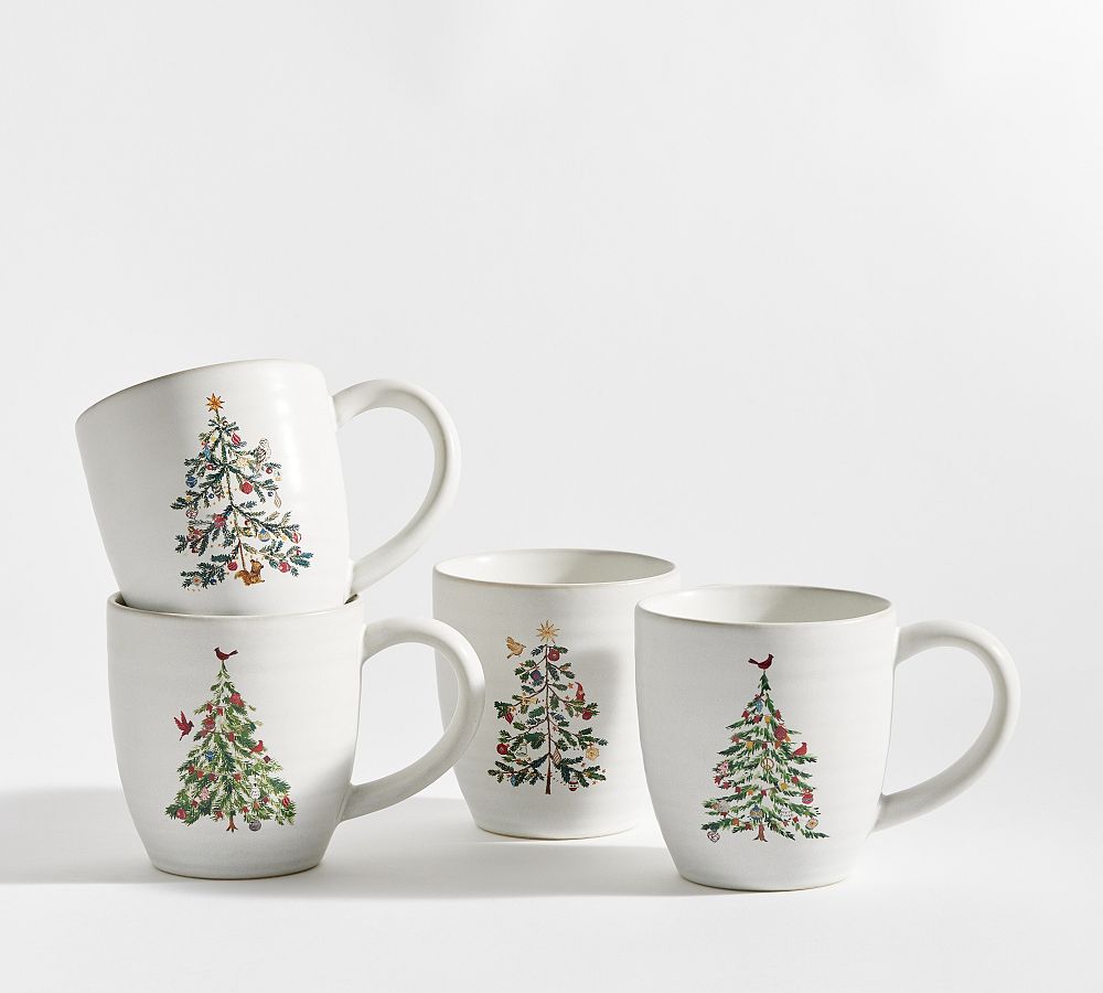 Sullivans 12 oz. Christmas Holiday Stoneware Mug - Set of 4; Red