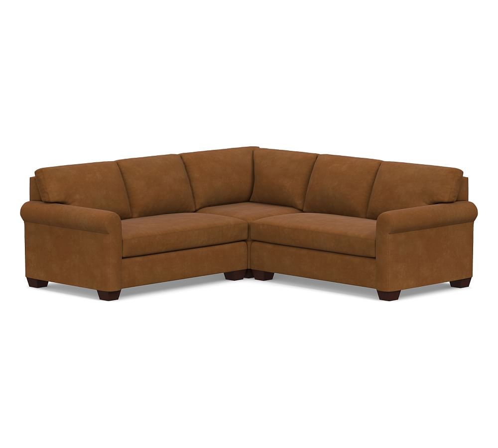 York Roll Arm Leather 3-Piece L-Sectional