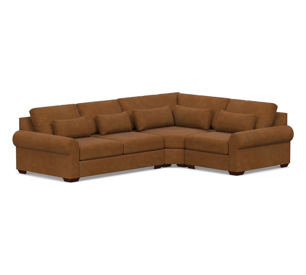 Big Sur Roll Arm Deep Seat Leather 3-Piece Sectional with Wedge