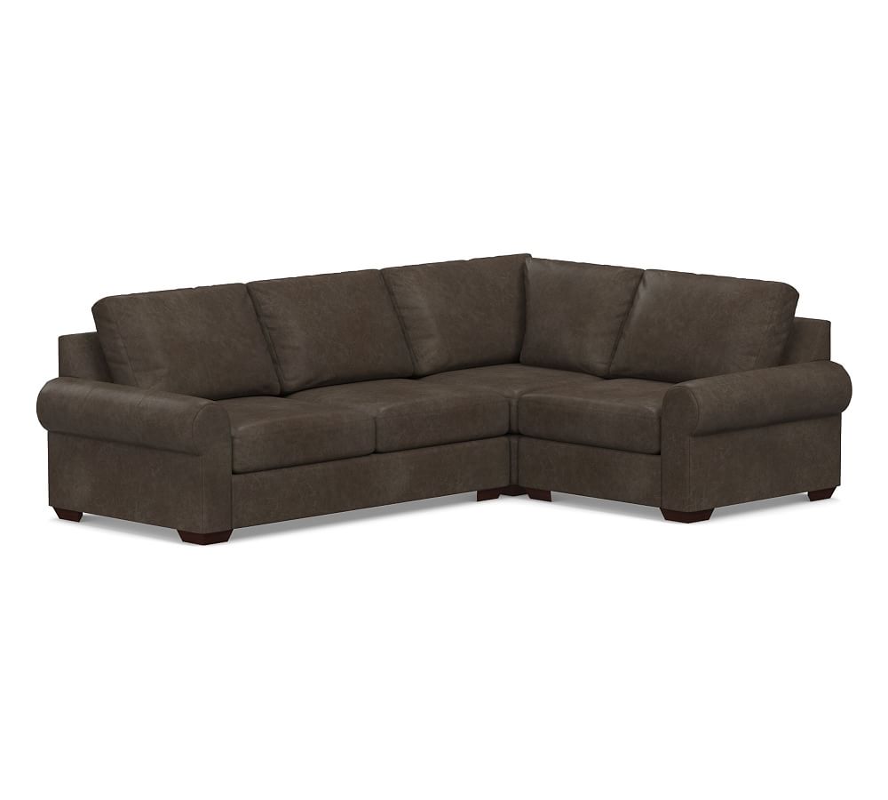 Big Sur Roll Arm Leather 3-Piece -Sectional