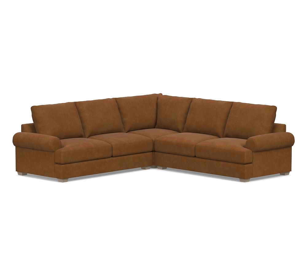 Canyon Roll Arm Leather 3- Piece L-Sectional