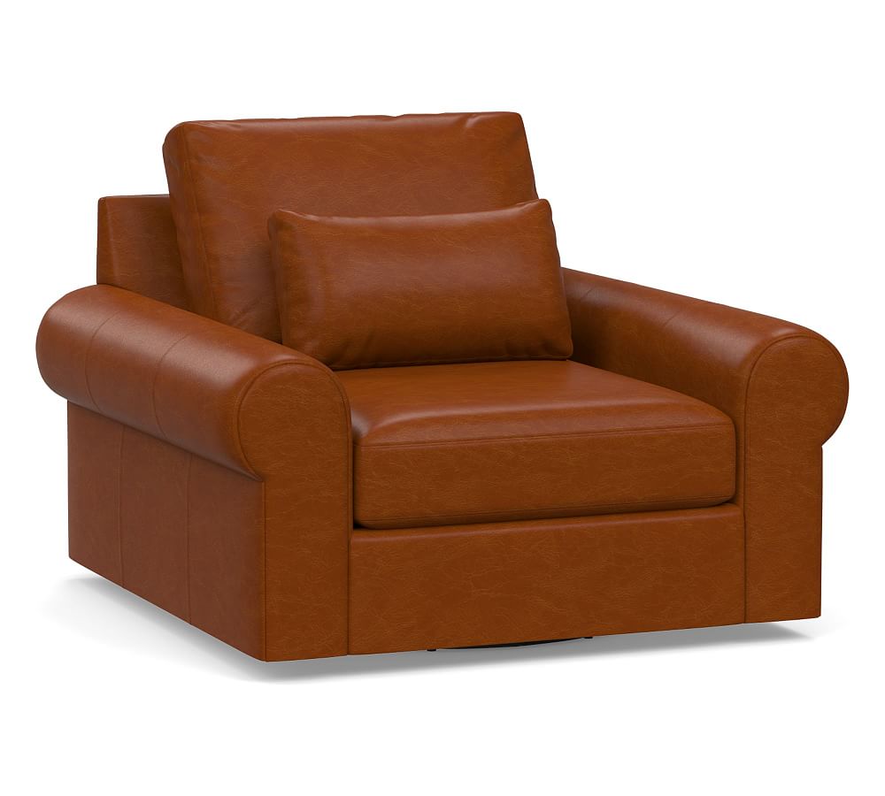 Big Sur Roll Arm Deep Seat Leather Swivel Armchair