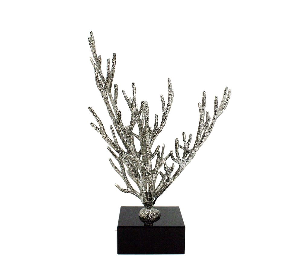 Pottery Barn Metal Gorgonian Coral on Black Glass Base Object