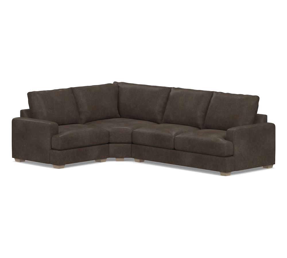 Canyon Square Arm Leather 3-Piece Sectional with Wedge