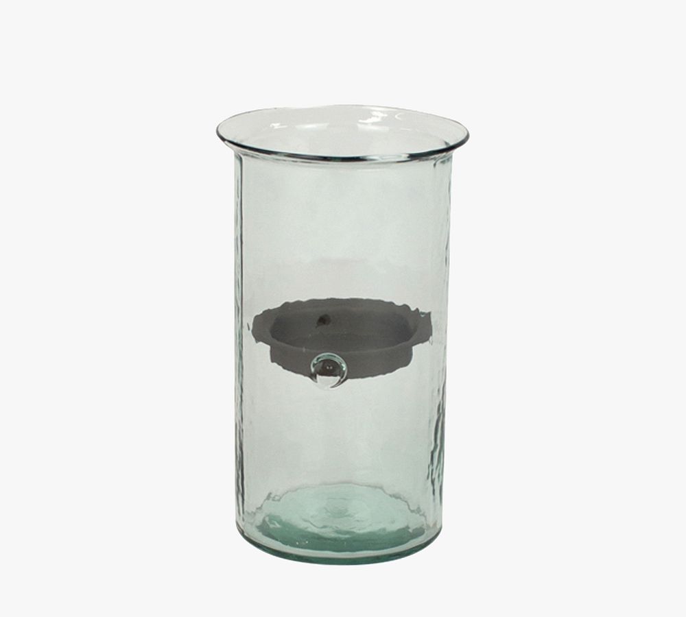 Handmade Glass Hurricane Candleholder With Rustic Tray