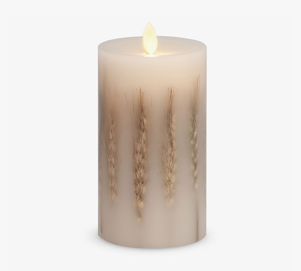 Wheat Embedded Premium Flameless Pillar Candle