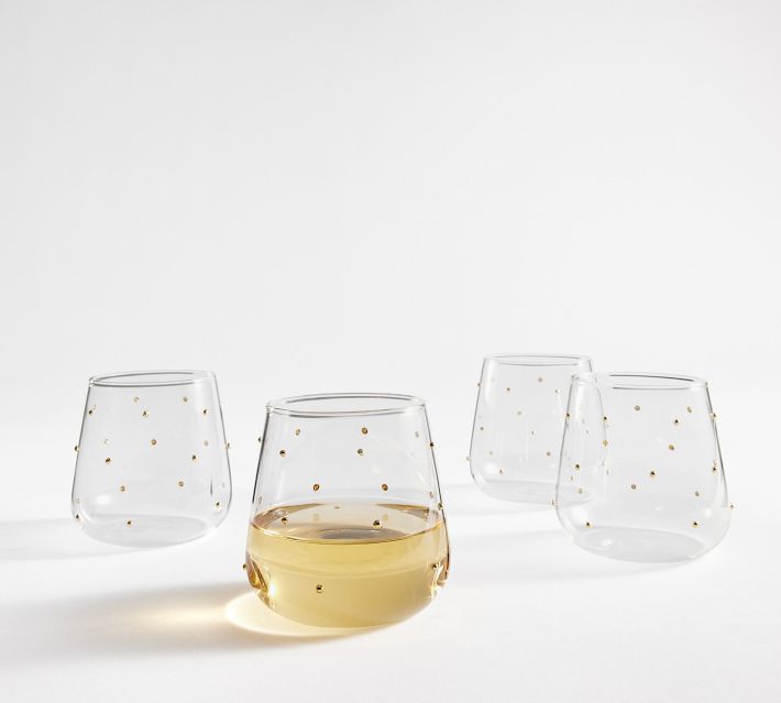 Inbagi Set of 8 Stemless Wine Glasses Luster Stemless Goblet Confetti  Design Wine Tumblers Gold Dot …See more Inbagi Set of 8 Stemless Wine  Glasses