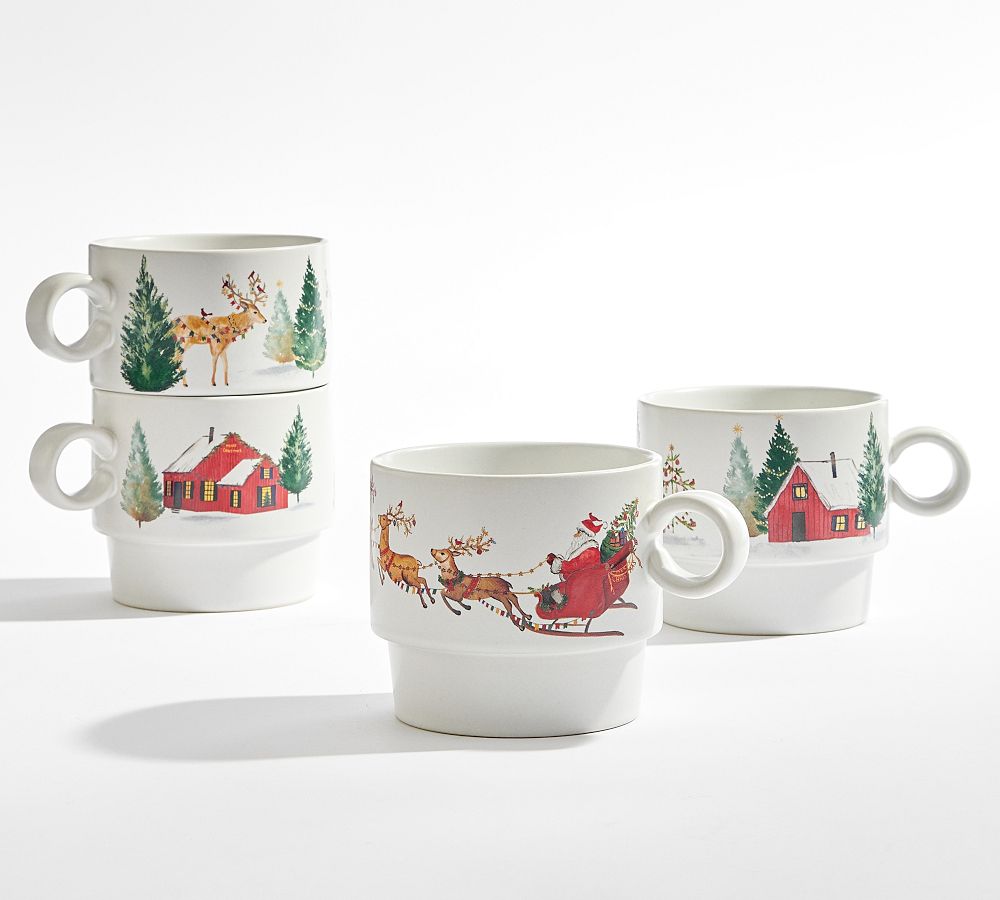 Christmas in the Country Stoneware Mugs - Set of 4