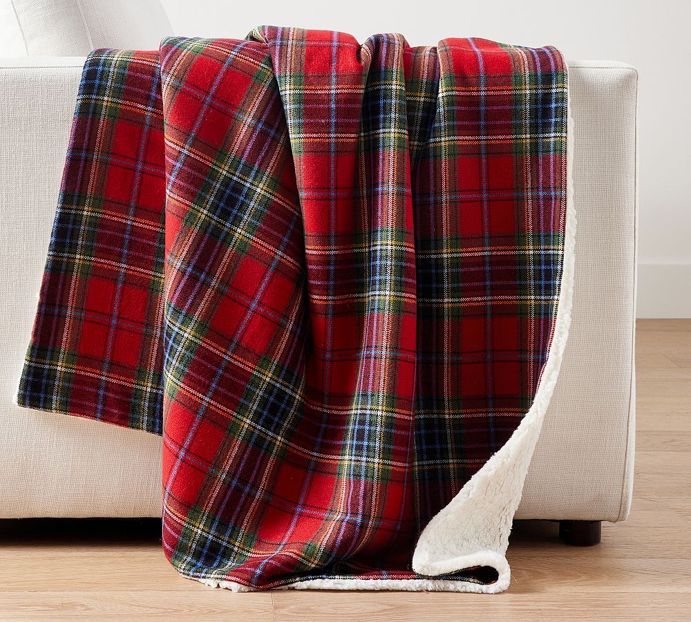 Stewart Plaid with Sherpa Back Throw | Pottery Barn