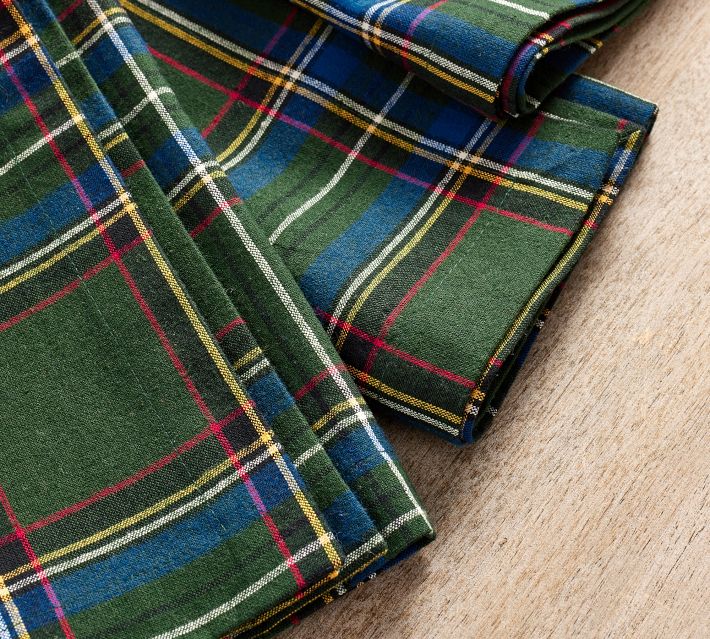 Saro 3550.R20S Plaid Design Cotton Table Napkins - Set of 4