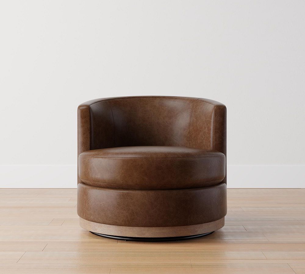 Balboa Leather Swivel Armchair with Wood Base