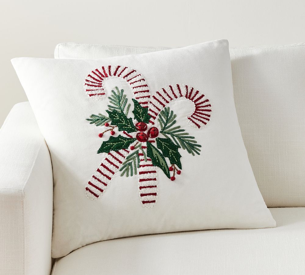 Candy Cane Embroidered Pillow