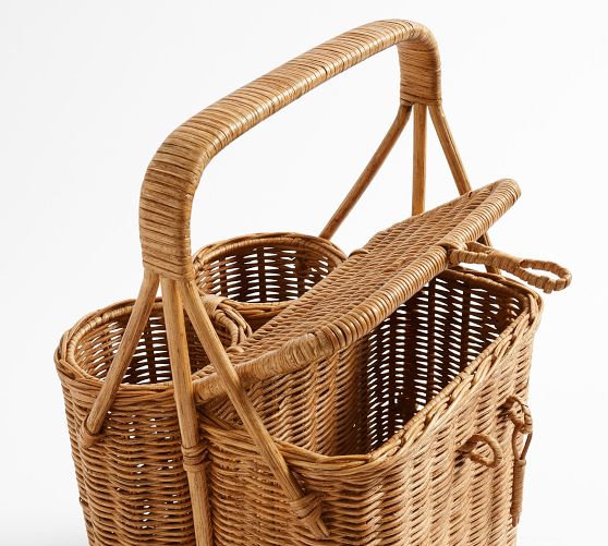Handwoven Wicker Picnic Basket & Wine Caddy Pottery Barn