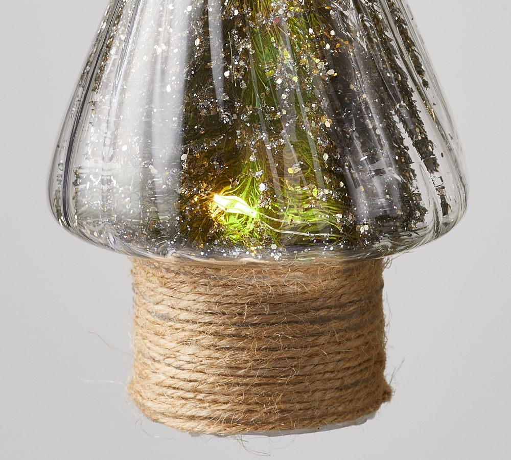 Light Up Christmas Tree Glass Cloche Ornament