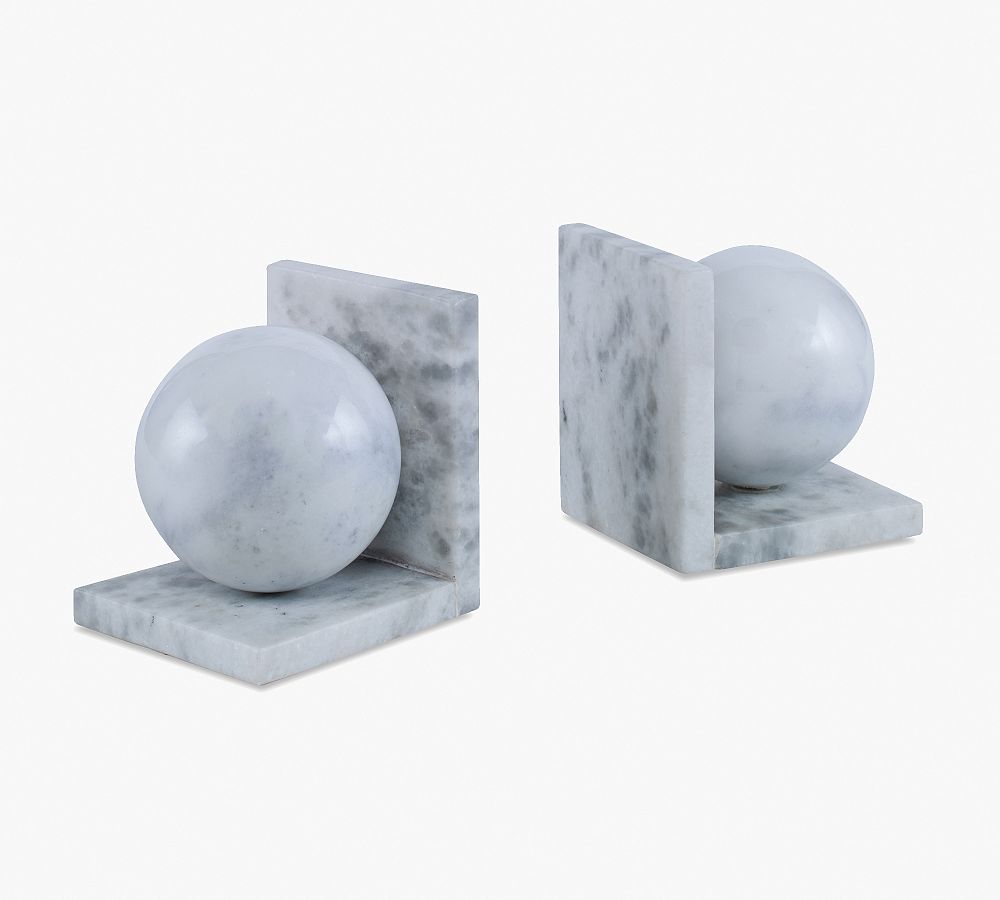 Sphere White Marble Bookends - Set of 2