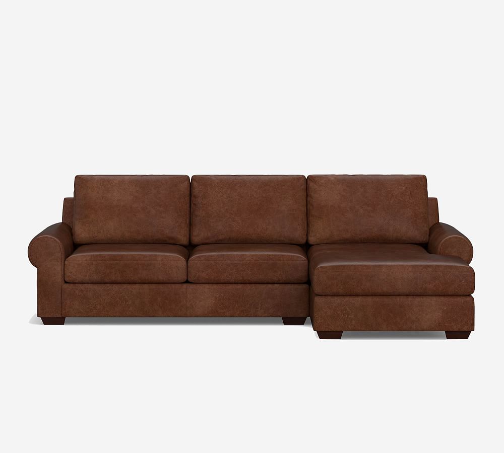 Big Sur Roll Arm Leather Sofa Chaise Sectional | Pottery Barn