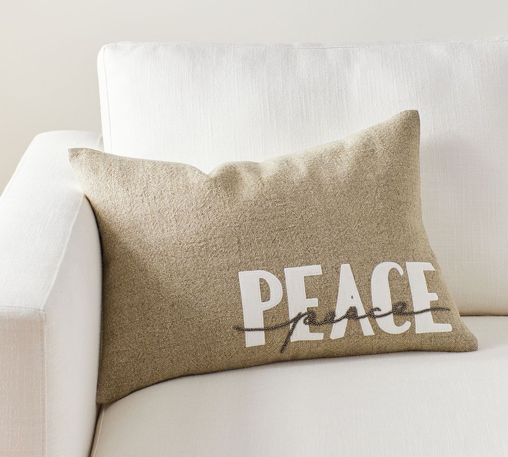 Peace Embroidered Lumbar Pillow Cover