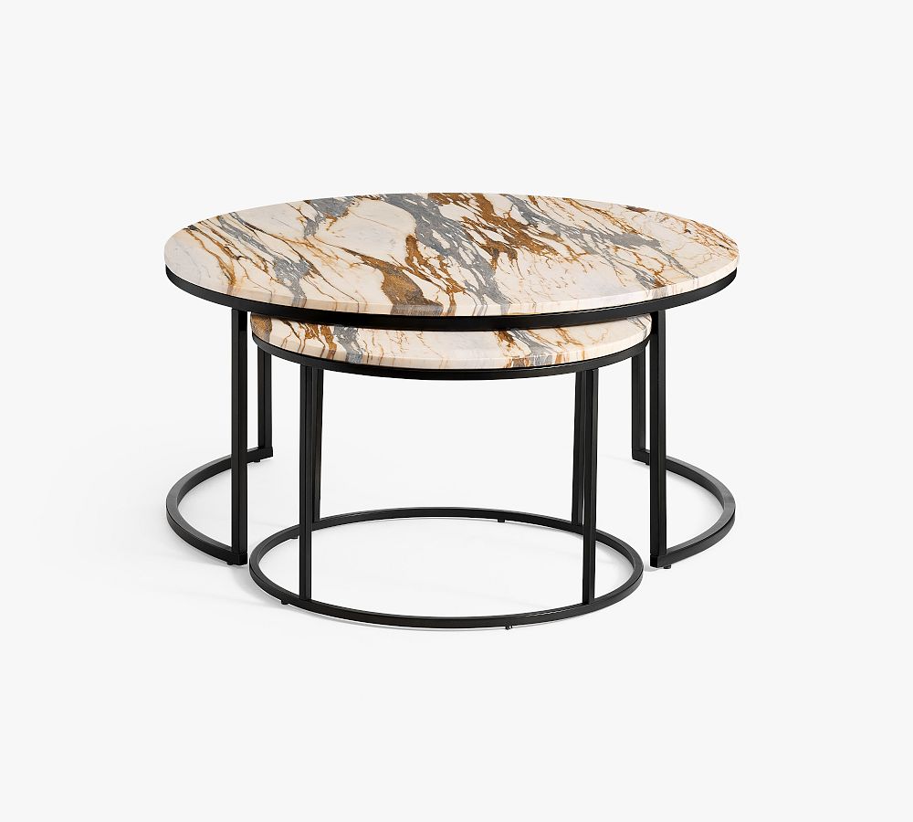 Delaney Round Calacatta Marble Nesting Coffee Tables Pottery Barn