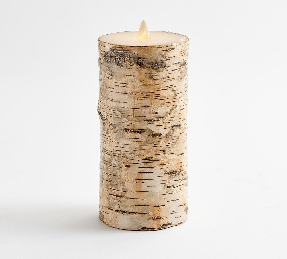 Premium Flickering Flameless Wax Pillar Candles Textured Birch
