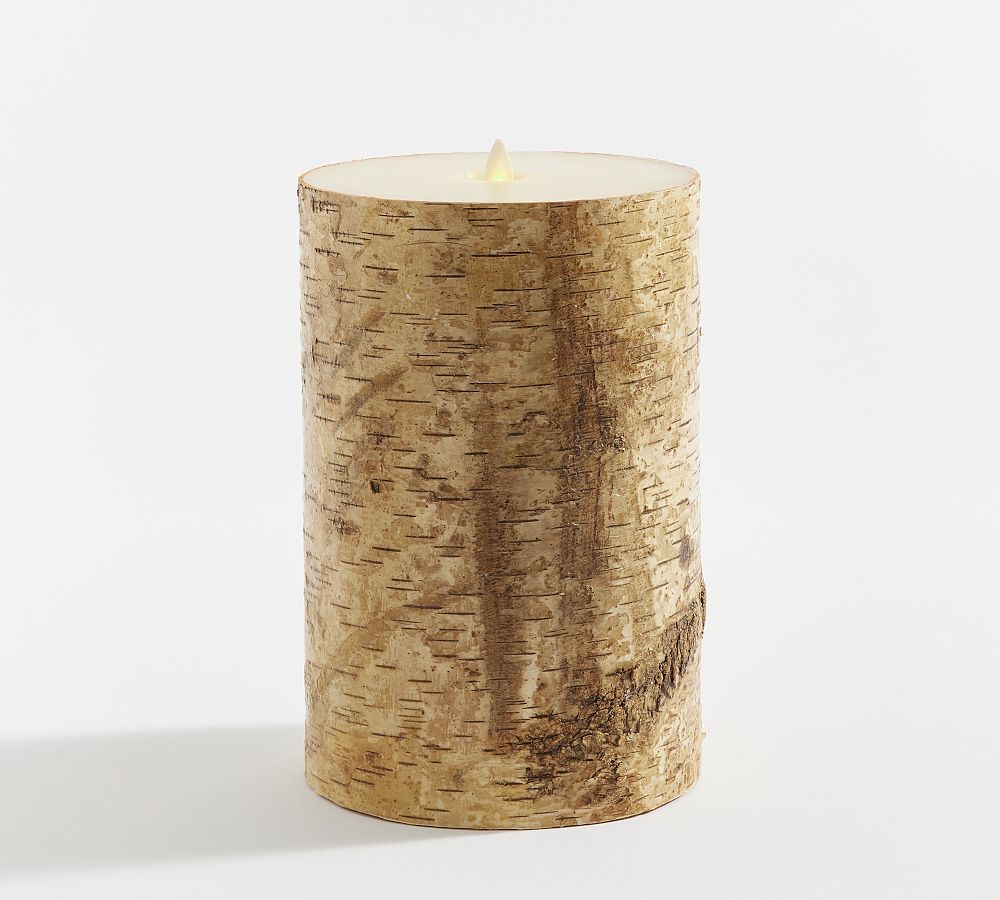 Premium Flickering Flameless Wax Pillar Candles Textured Birch