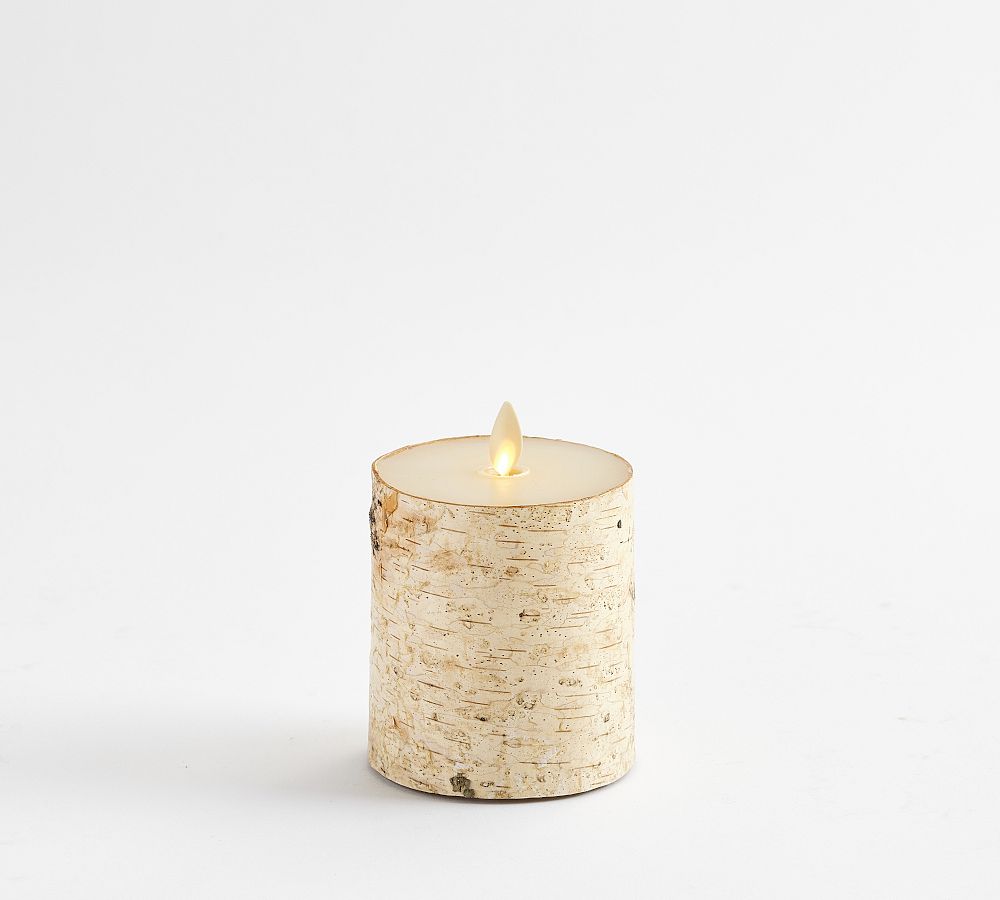 Premium Flickering Flameless Wax Pillar Candles Textured Birch