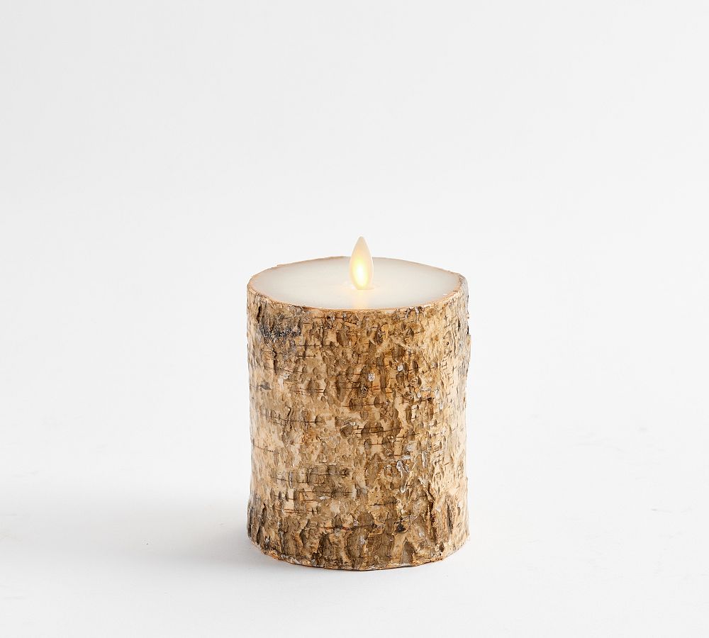 Premium Flickering Flameless Wax Pillar Candles Textured Birch