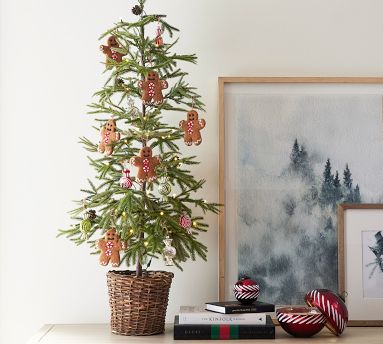 Lit Faux Pine Trees in Basket | Pottery Barn