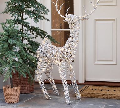 Lit Twinkle Rattan Deer - Brown | Pottery Barn