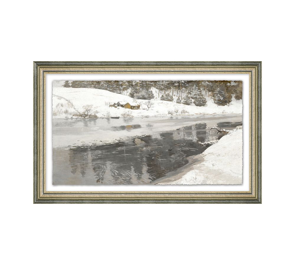 Snowy Riverbank Framed Print