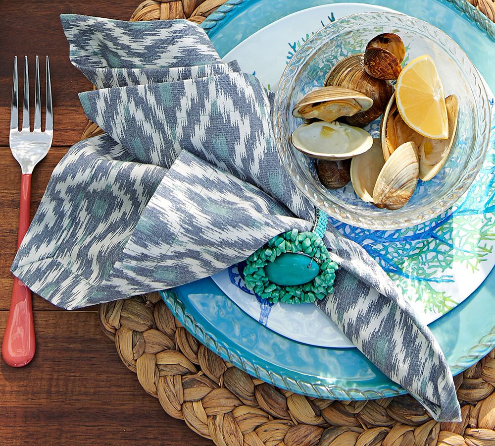 Unique Handwoven Cloth Dinner Napkins, Blues with Ikat, Set 4 - Education  And More