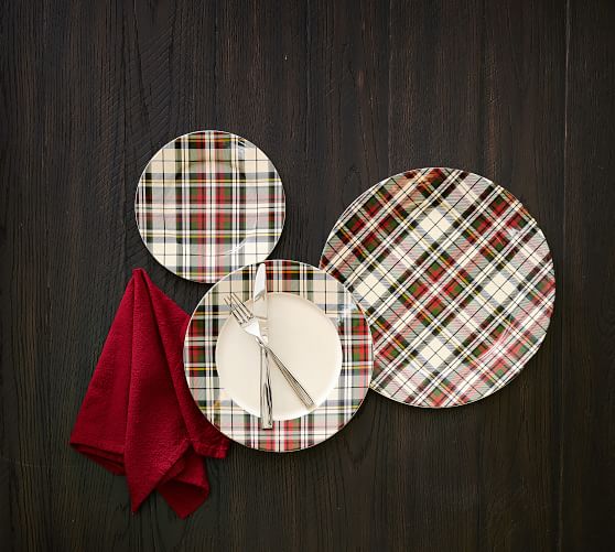 Denver Plaid Rim Stoneware Dinner Plates Set of 4 Pottery Barn