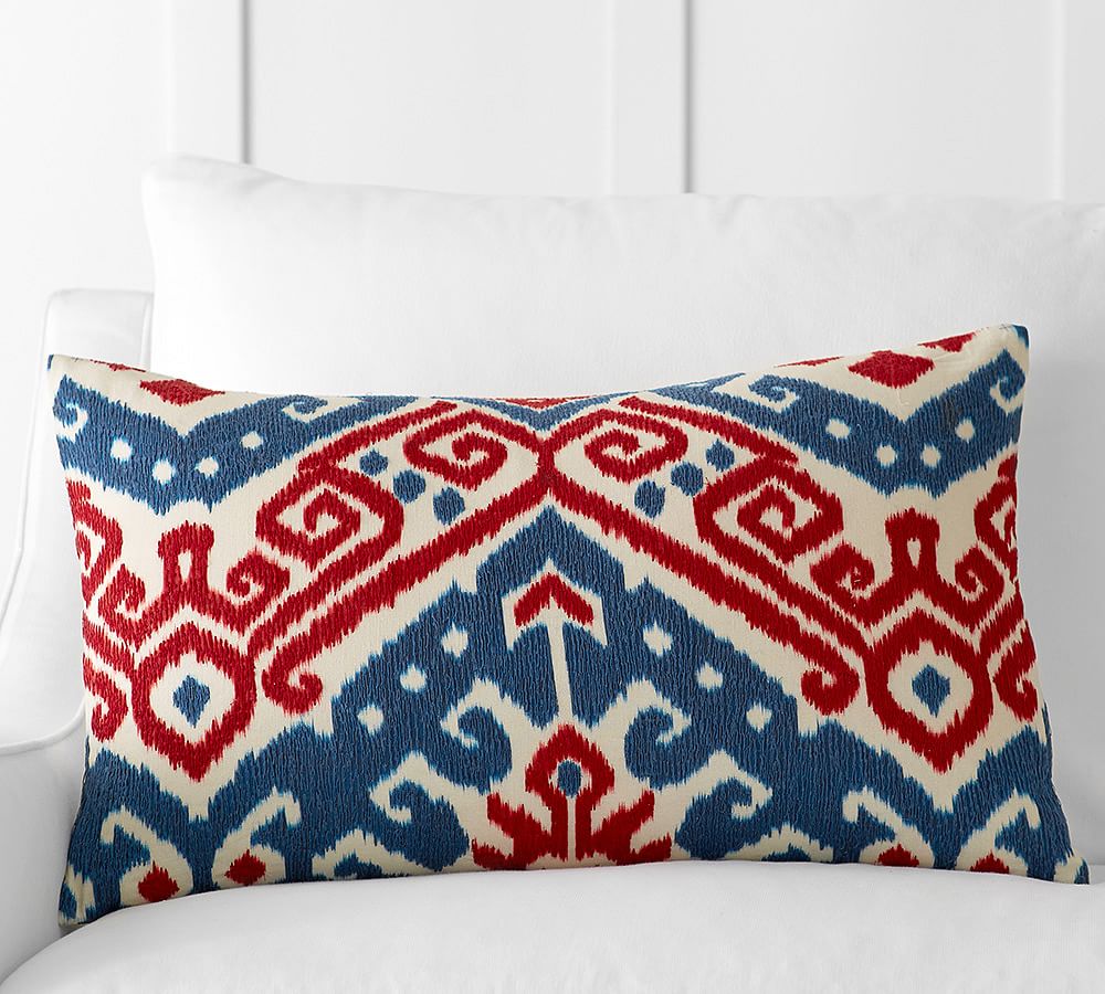 Aldrich Ikat Embroidered Lumbar Decorative Pillow Cover Pottery Barn