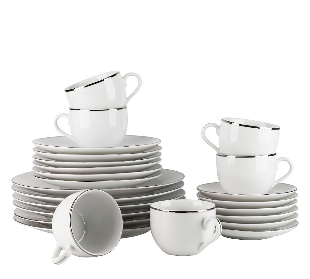 Metallic Rim Coupe Porcelain 24Piece Dinnerware Set Pottery Barn