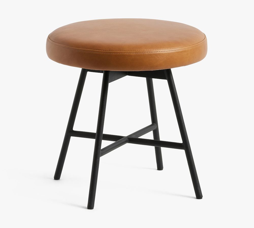 Maison Round Leather Swivel Accent Stool Pottery Barn