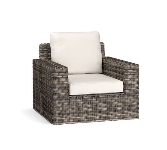 Torrey Wicker Square Arm Swivel Outdoor Lounge Chair | Pottery Barn