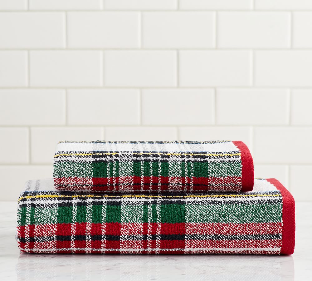 Pottery Barn NEW Stewart Plaid Kitchen Towels Set of 2 20 by 30