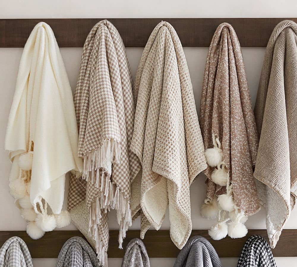 Naomi Fur Pom Pom Throw Blanket Pottery Barn