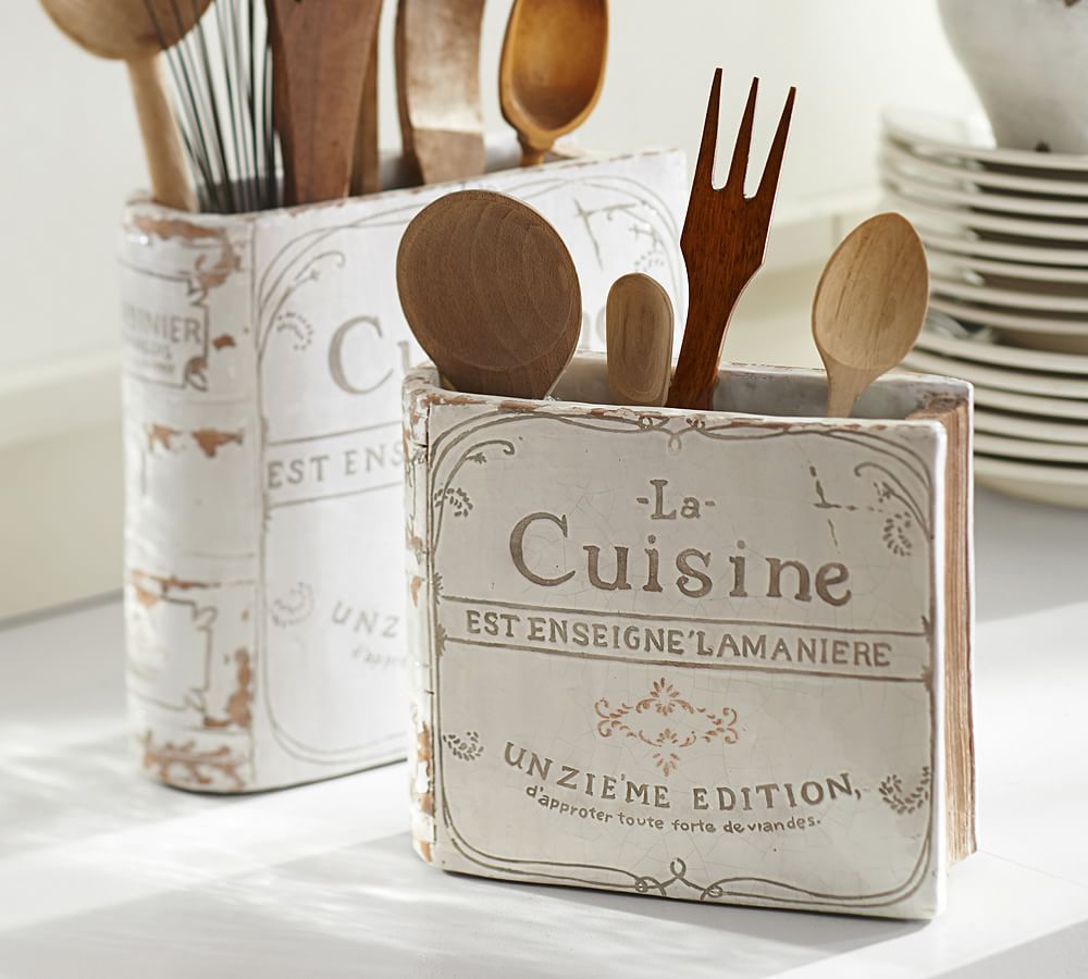 Casafina Modern Ceramic Utensil Holder Crock, Stoneware, Cream or