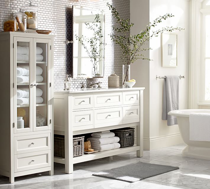 Clearance! White Bathroom Storage Cabinet, Floor Cabinet with Adjustable  Shelf and Drawers 