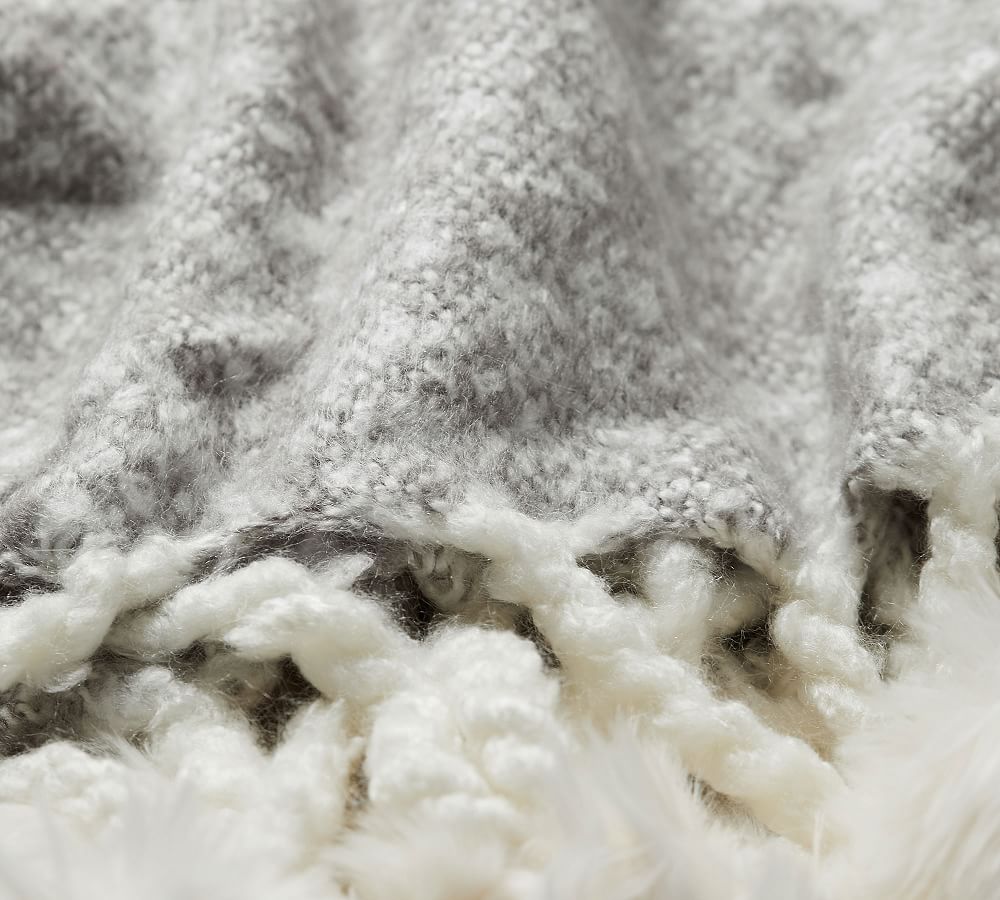 Naomi Fur Pom Pom Throw Blanket Pottery Barn